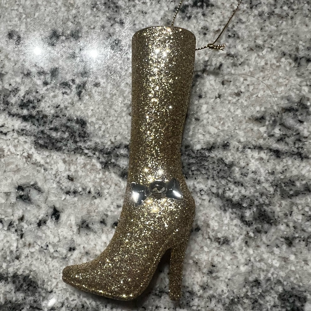 Set of 2 Gold Glitter High Heel Boot Ornaments – Glam Christmas Decor